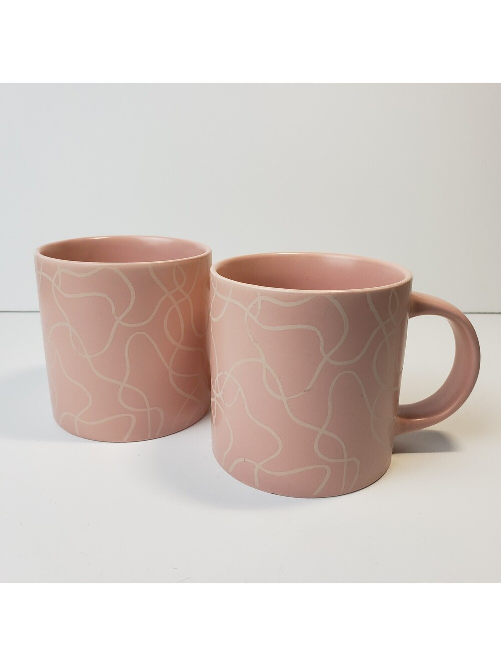Whitney Kerney Causebox Ceramic Coffee Mugs Pink Swirl QTY 2 Matte Glaze Cup Tea